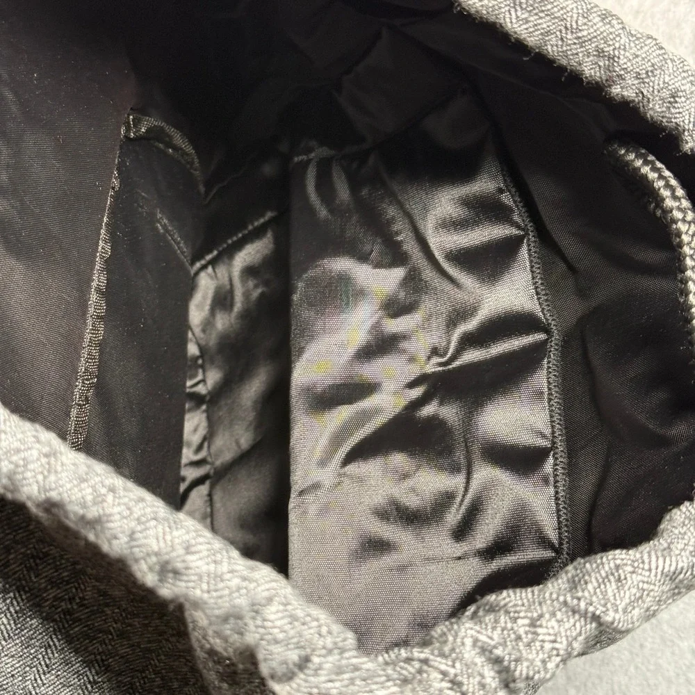 Artifact Laptop On-The-Go Bag Grey Herringbone Wool Black Vegan Leather Cinch